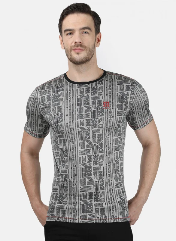 Mens Grey Printed T-Shirt