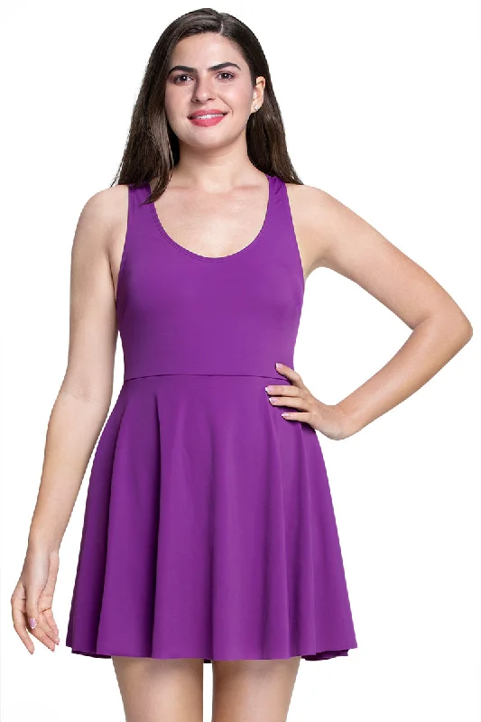 Round Neck Padded Swim Dress - Grape Glow