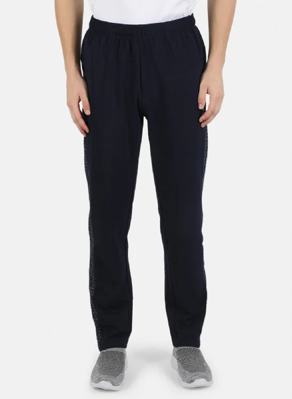 Men NAvy Blue Self Design Track Pant