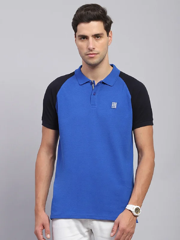 Men Blue Solid Collar Half Sleeve T-Shirt