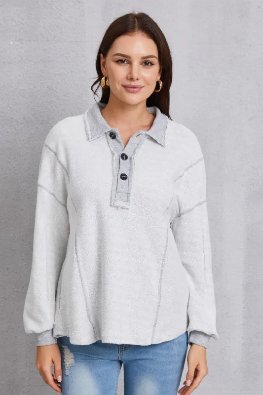 Half Button Dropped Shoulder Sweatshirt