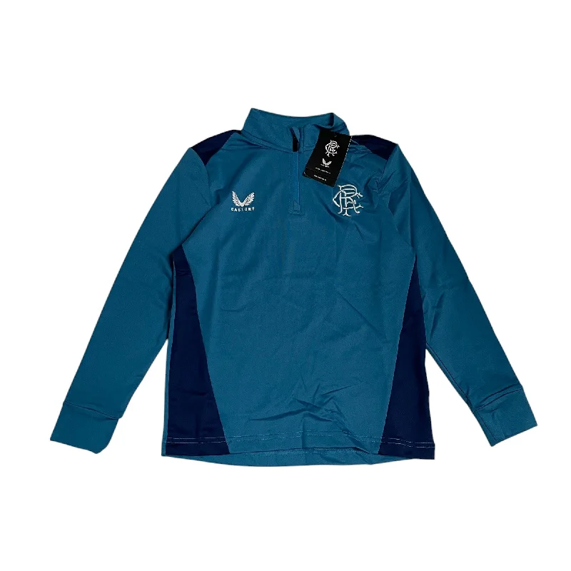 Castore Rangers FC players training sweatshirt blue and navy quarter zipper