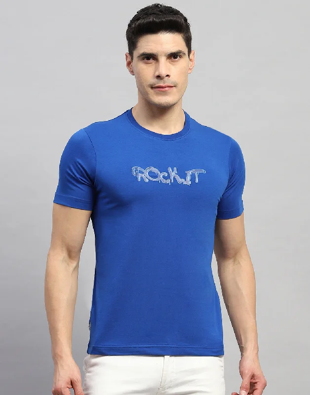 Men Blue Solid Round Neck Half Sleeve T-Shirt