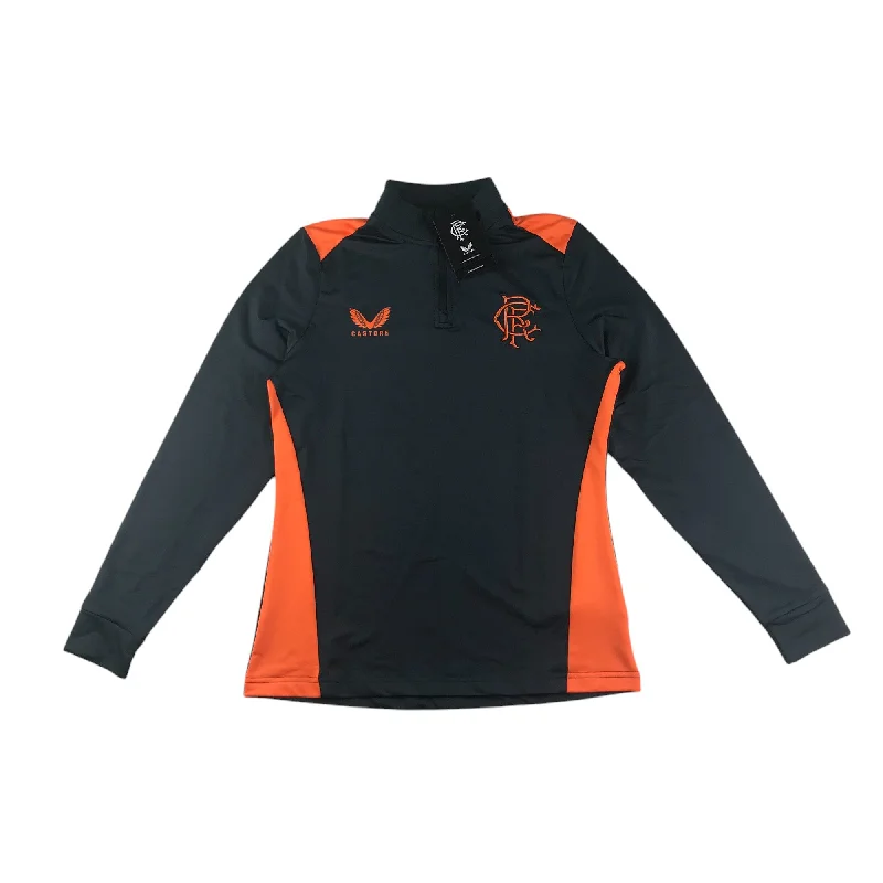 Castore Rangers FC coaches training sweatshirt women size UK 8 charcoal grey and orange quarter zipper