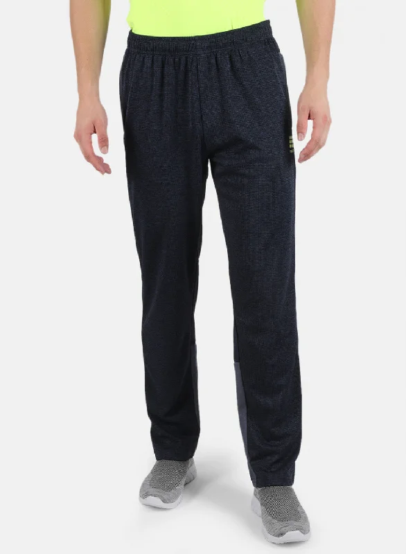 Men NAvy Blue Self Design Track Pant