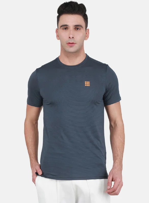 Rock-it Men Grey Self Design T-Shirt