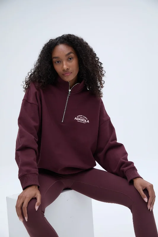 Classics Oversized Funnel Neck Zip Sweatshirt - Burgundy