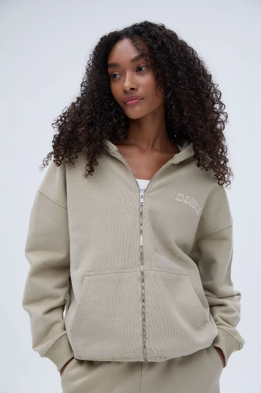 Varsity Oversized Full Zip Hoodie - Sand