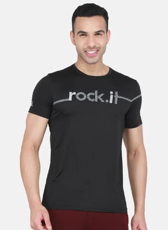 Rock-it Men Black Printed T-Shirt