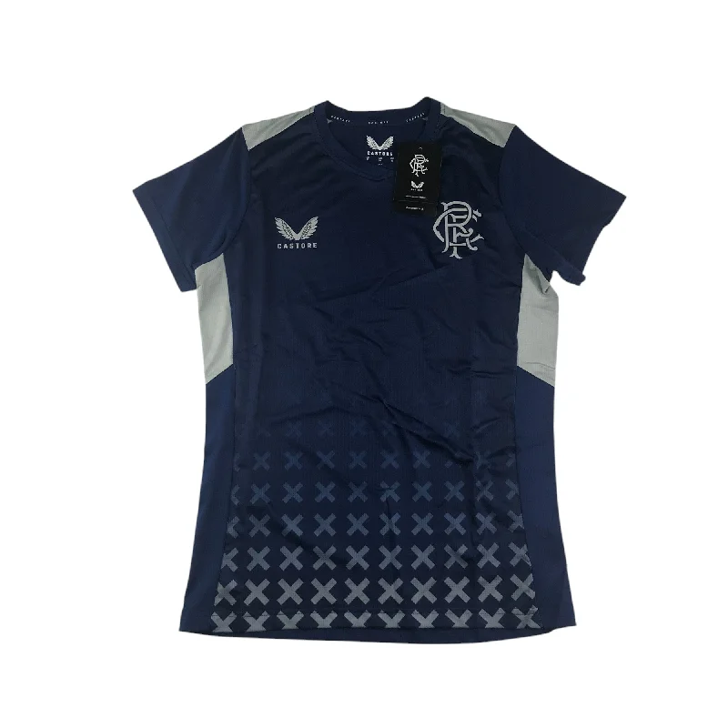 Castore Rangers FC coaches match day t-shirt women size UK 12 navy and grey short sleeve