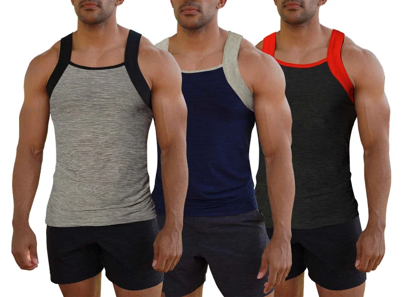 Square Cut G-unit Style Tank Top | Athletic Dry Fit Contrast Color | Men's (3 Pack)