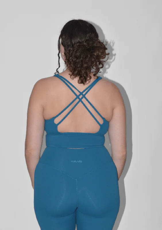 Cross Back Sports Bra - Petrol Blue