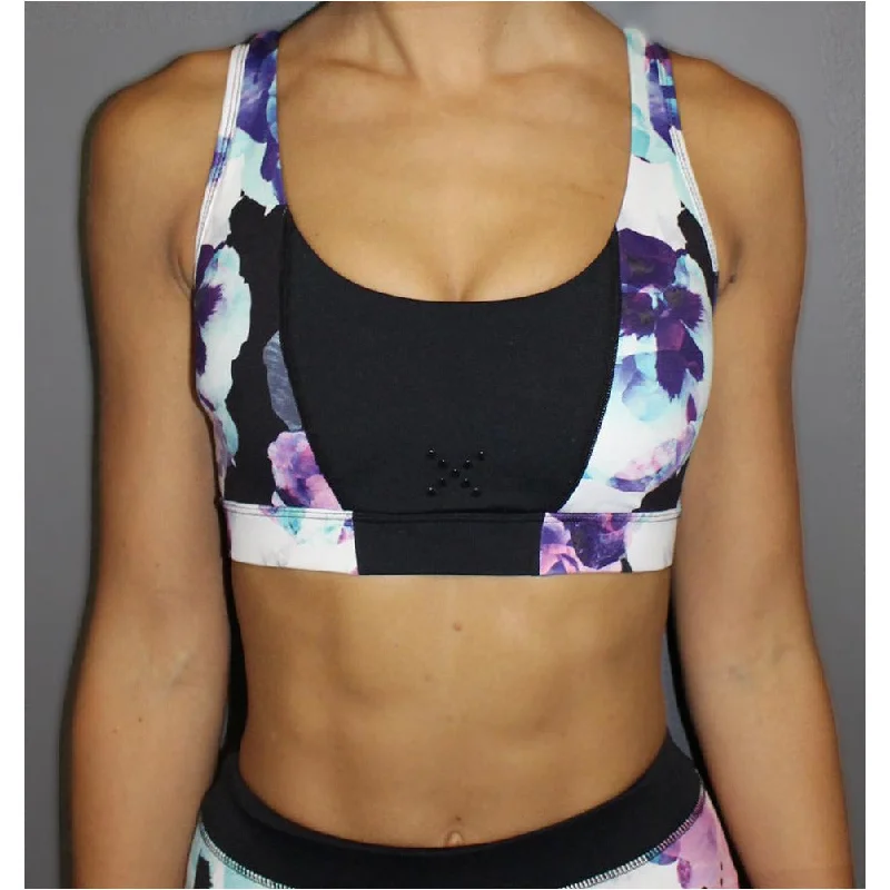 Dark Floral Print Sports Bra