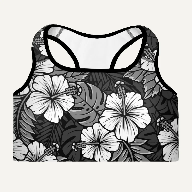 Hawaiian Aloha Black Padded Sports Bra