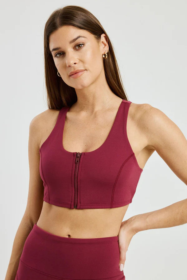 Night Track Zip Bra in Dark Cherry