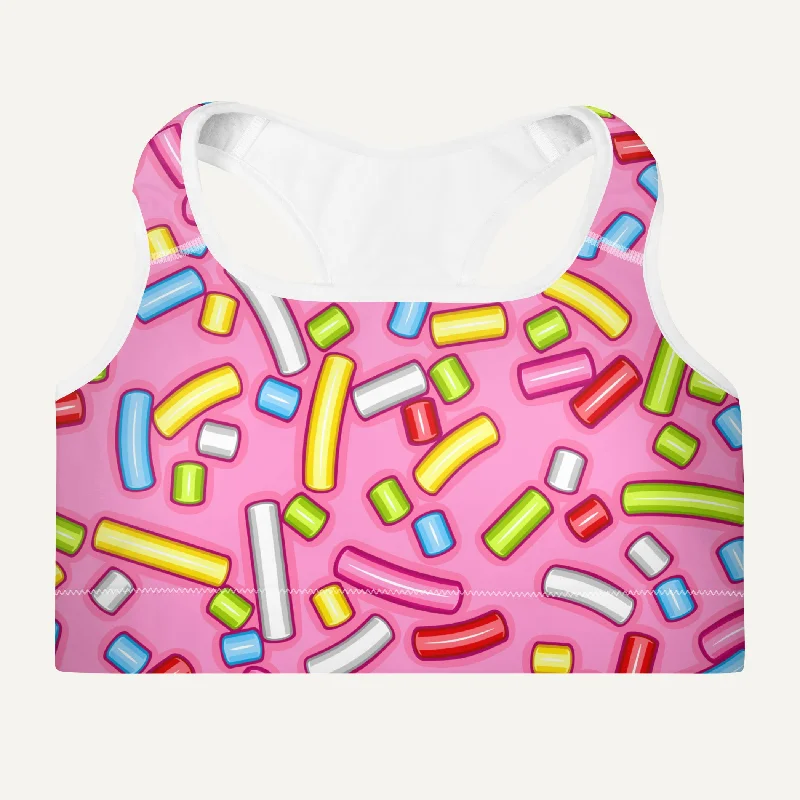 Pink Donut Sprinkles Padded Sports Bra