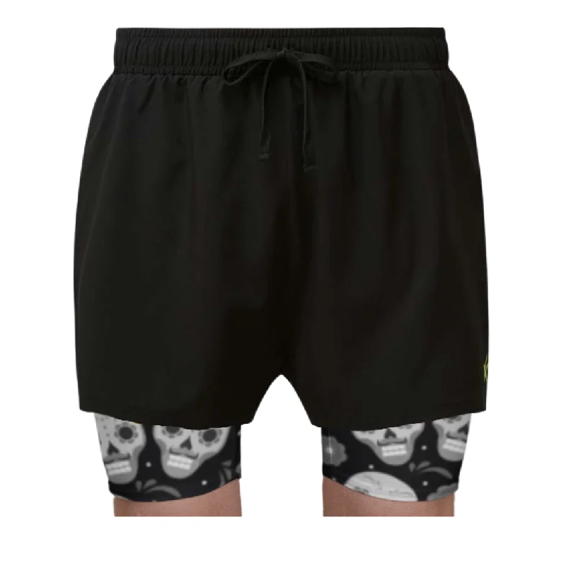 Sale 2 in 1 Double Layer Ultra Shorts | Black Skulls