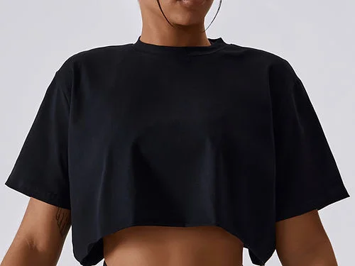 Alessia Oversized Cropped Tee - Black