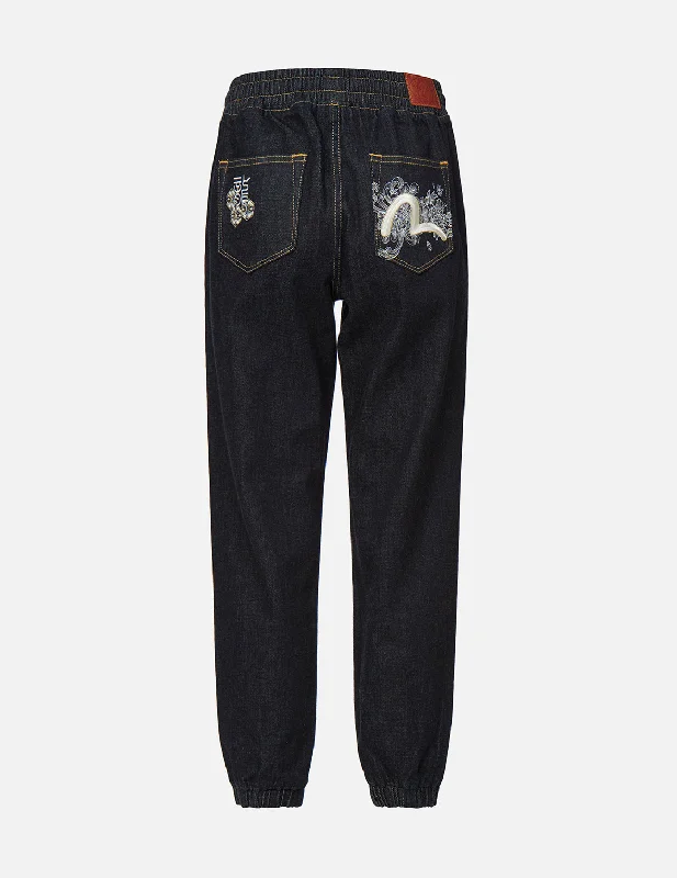 Discharged Chrysanthemum Denim Jogger Pants