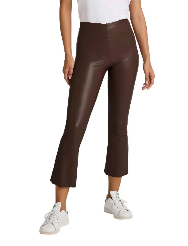 Faux Leather Crop Flare Legging In Chocolate