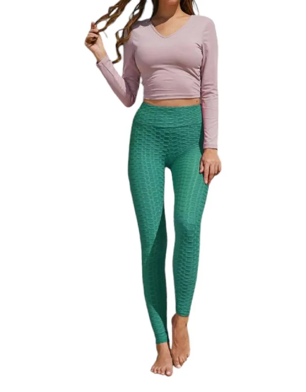 Honeycomb Leggings In Emerald Green