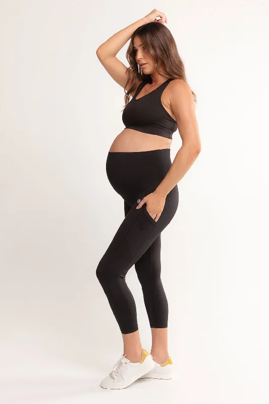 Mama Maternity Leggings With Pockets 7/8 Length - Black