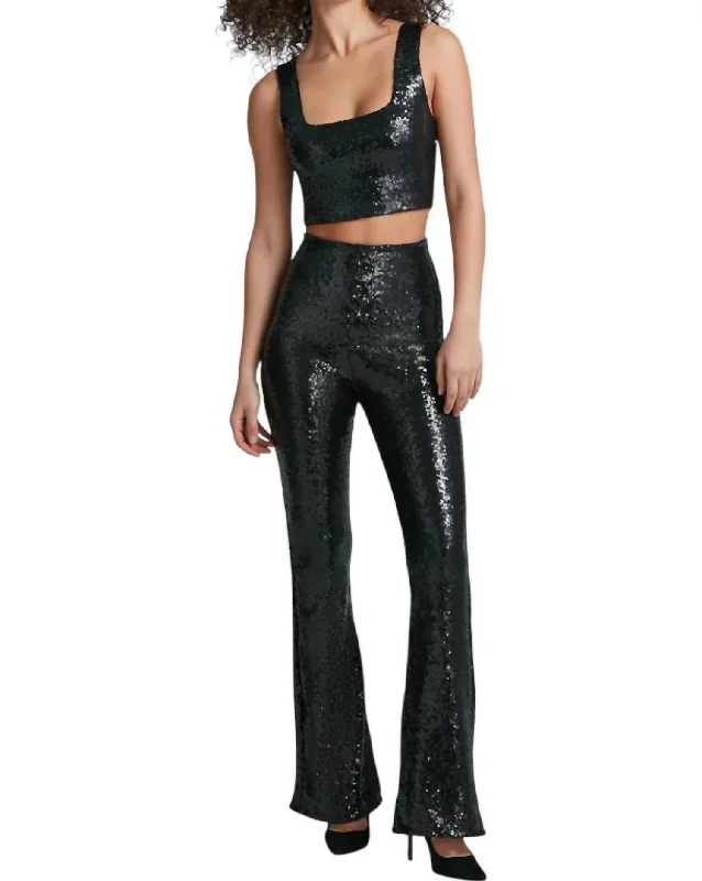 Sequin Flare Legging Pants In Black