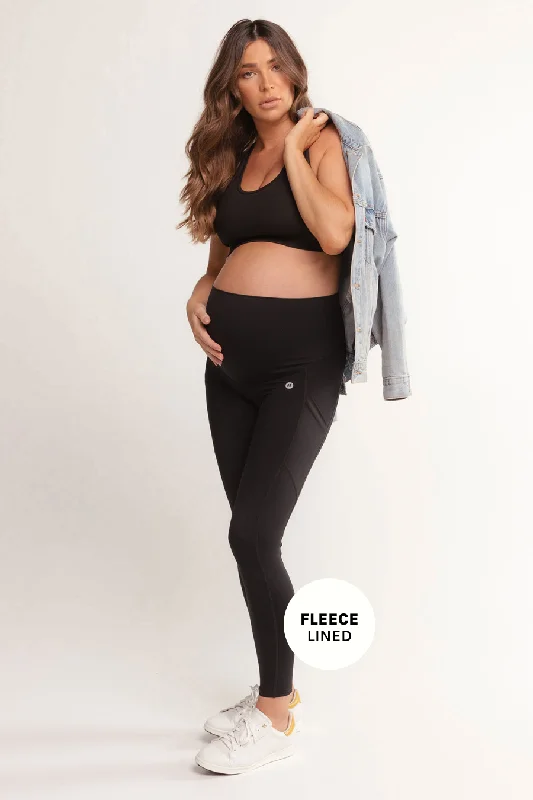 Mama Thermal Maternity Leggings With Pockets Full-Length - Black