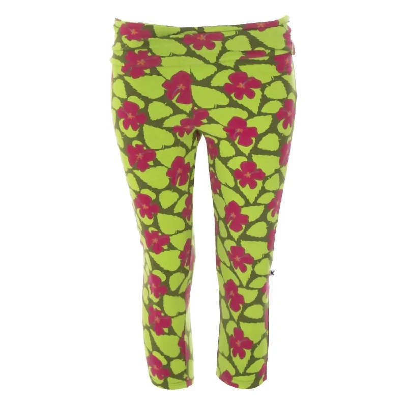 Women's Luxe Stretch 3/4 Leggings In Pesto Hibiscus